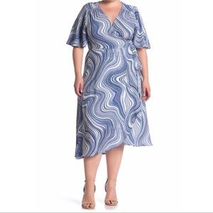 Bobeau Wrap Dress 1x swirl blue